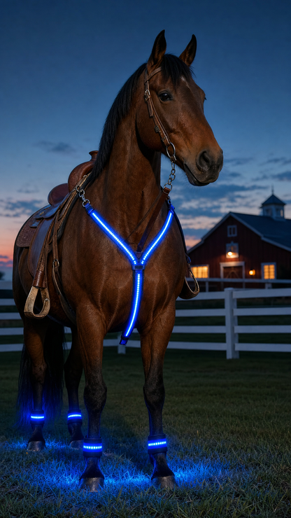 NightTrot™ LED Horse Visibility Kit (Chest Harness + 4 Leg Bands)