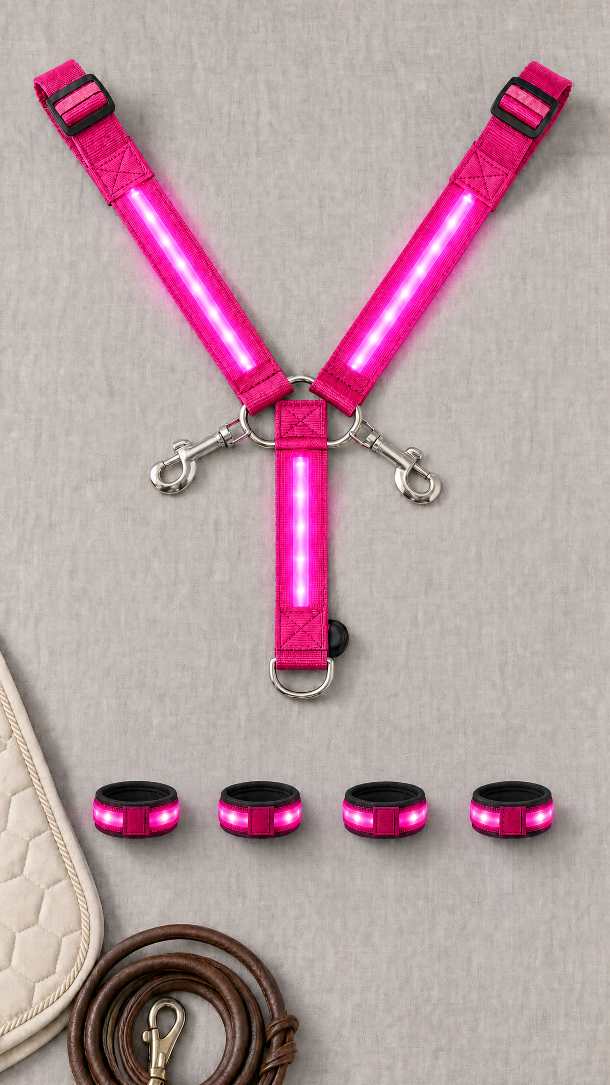 NightTrot™ LED Horse Visibility Kit (Chest Harness + 4 Leg Bands)