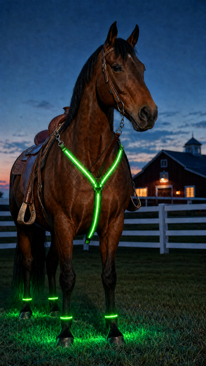NightTrot™ LED Horse Visibility Kit (Chest Harness + 4 Leg Bands)