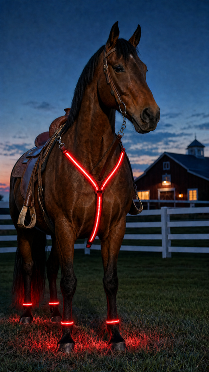 NightTrot™ LED Horse Visibility Kit (Chest Harness + 4 Leg Bands)