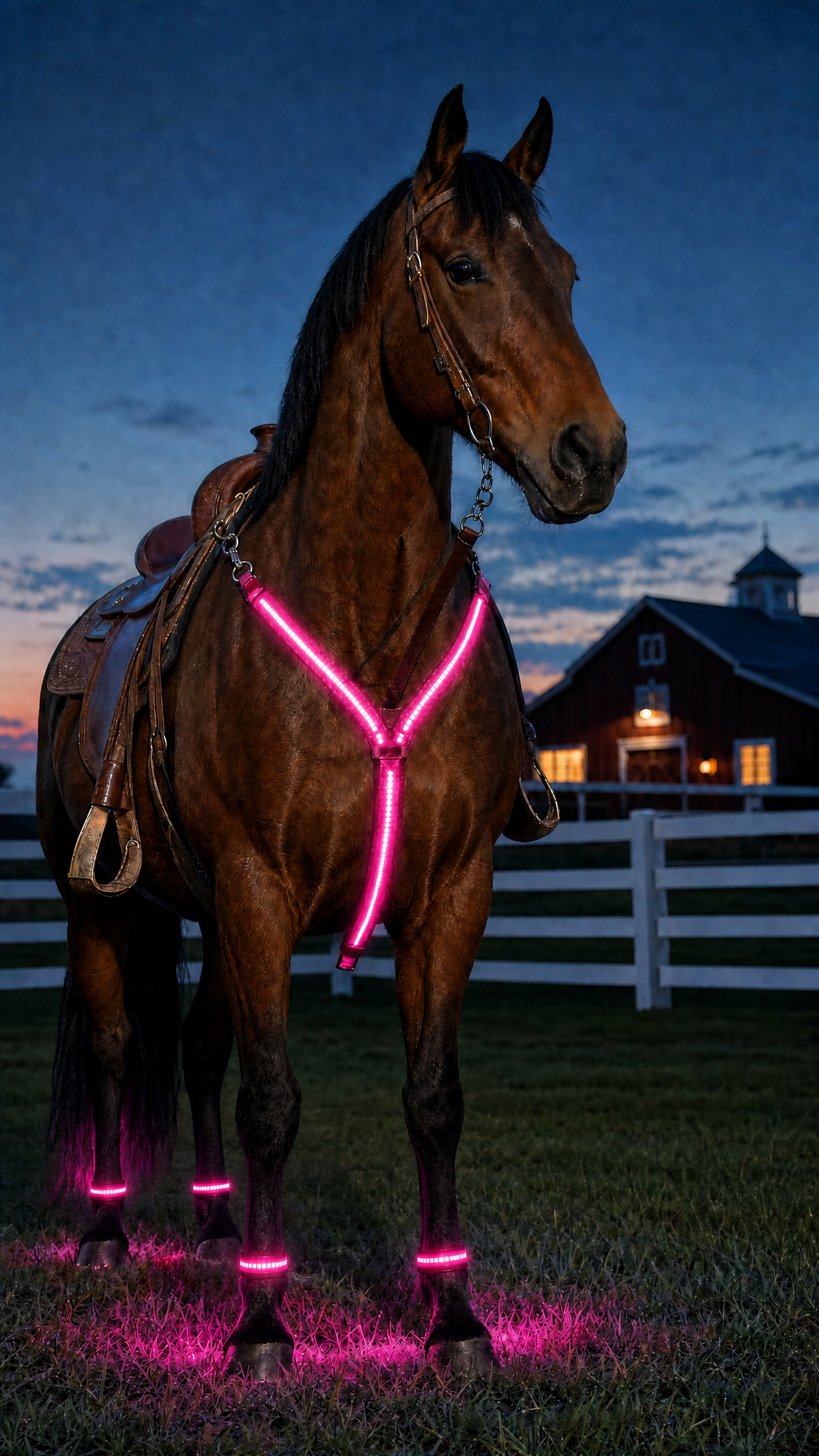 NightTrot™ LED Horse Visibility Kit (Chest Harness + 4 Leg Bands)